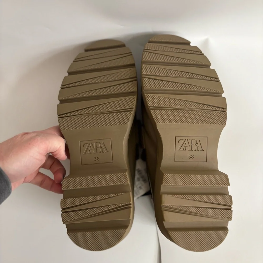 NWT Zara Low Heel Lug Sole Loafers in Khaki Green Size 7.5 - Picture 8 of 10